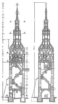 Oberkirchturm Schnittzeichnung